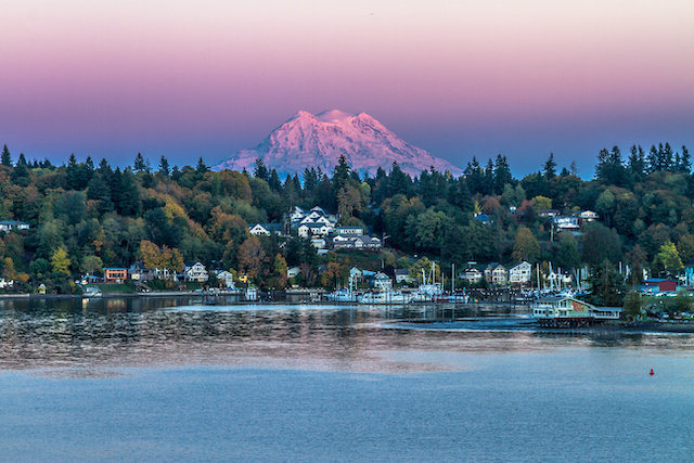 A view of north Olympia from Budd Bay. For a point of reference, not KGY and KAYO Radio's studios, shown to the right edge of the photo.